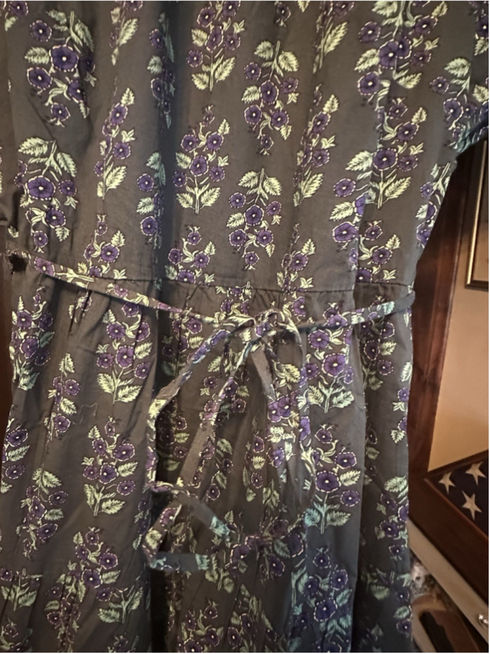 J.CREW Green Floral Maxi Dress Tie Waist Keyhole Back Sleeveless Round Neck 18 - Picture 5 of 8